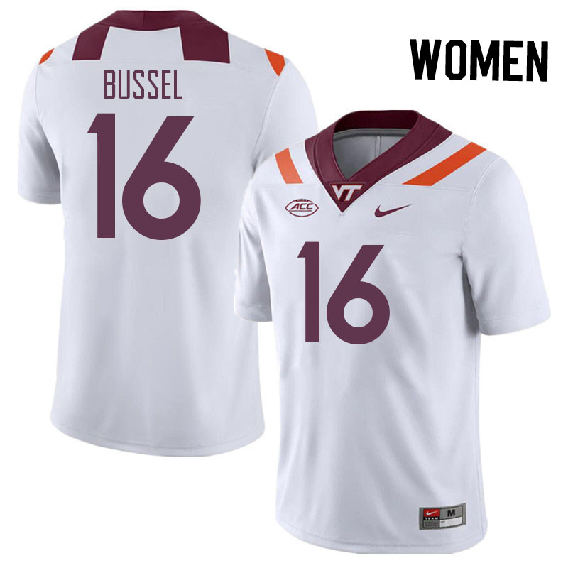 Women #16 Luke Bussel Virginia Tech Hokies College Football Jerseys Stitched Sale-White